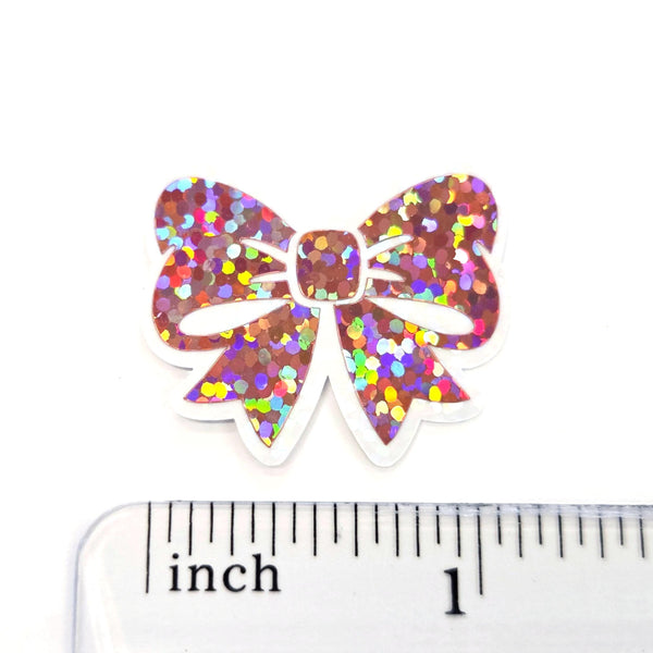 Light Pink Bow Stickers, Mini Pink Sparkly Ribbon Vinyl Decals, clear outline