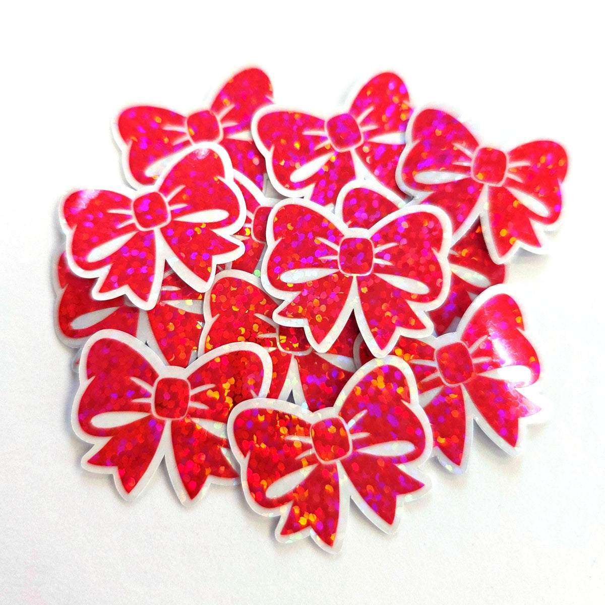 Pink Ribbon Stickers, Sparkly Vinyl Bow Decals, clear outline