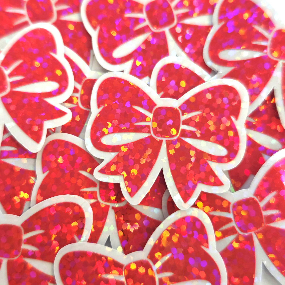 Pink Ribbon Stickers, Sparkly Vinyl Bow Decals, clear outline