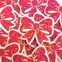 Pink Ribbon Stickers, Sparkly Vinyl Bow Decals, clear outline