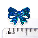Turquoise Bow Stickers, Sparkly Mini Ribbon Decals with clear outline