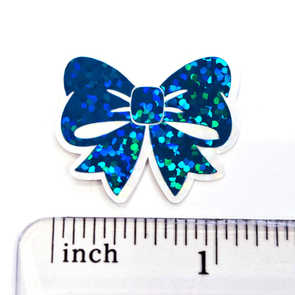 Turquoise Bow Stickers, Sparkly Mini Ribbon Decals with clear outline