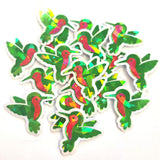 Green Hummingbirds Mini Sticker Set, Sparkly Vinyl Birds for Crafts, Planners, Journals