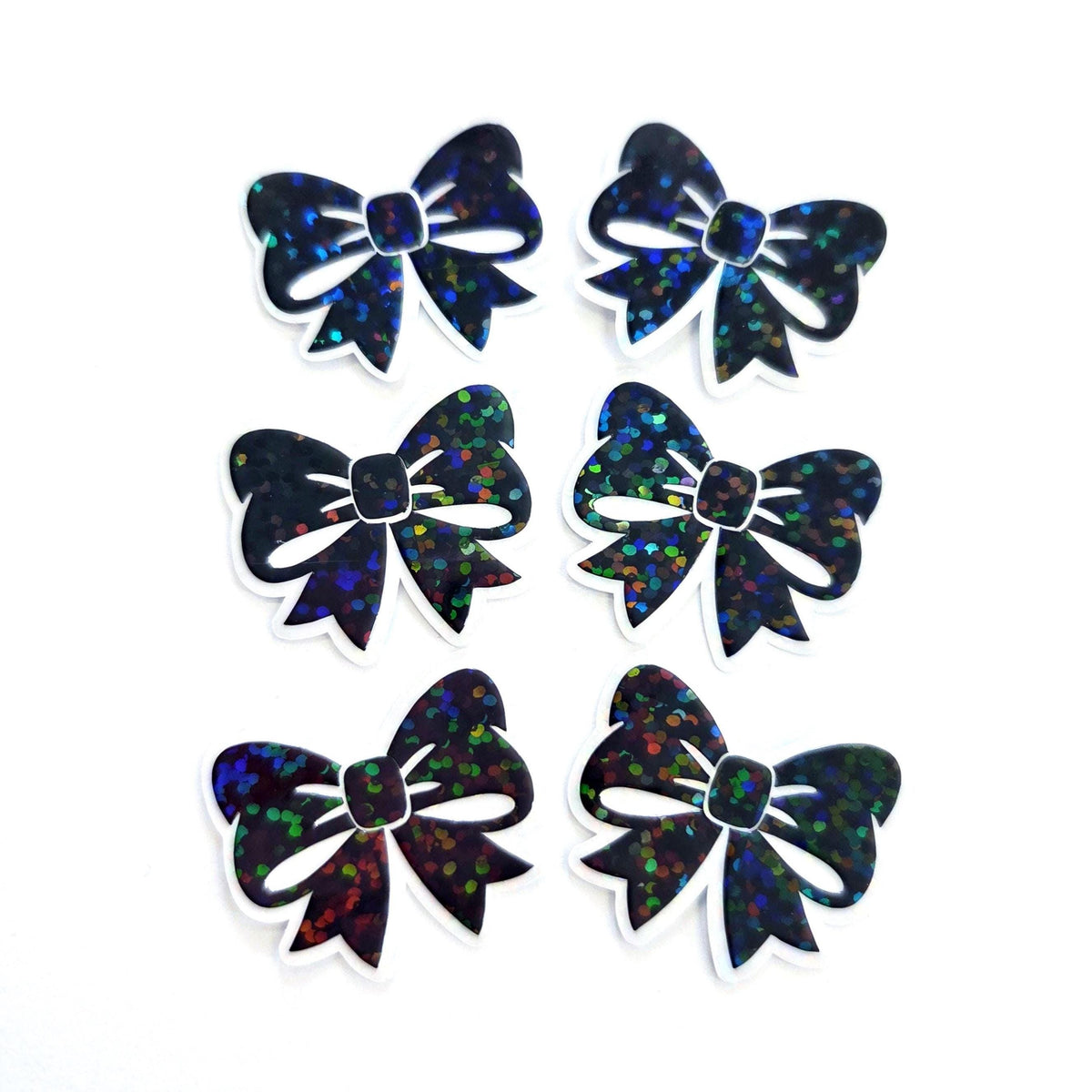 Black Bow Mini Stickers, Sparkly Ribbon Decals with clear outline