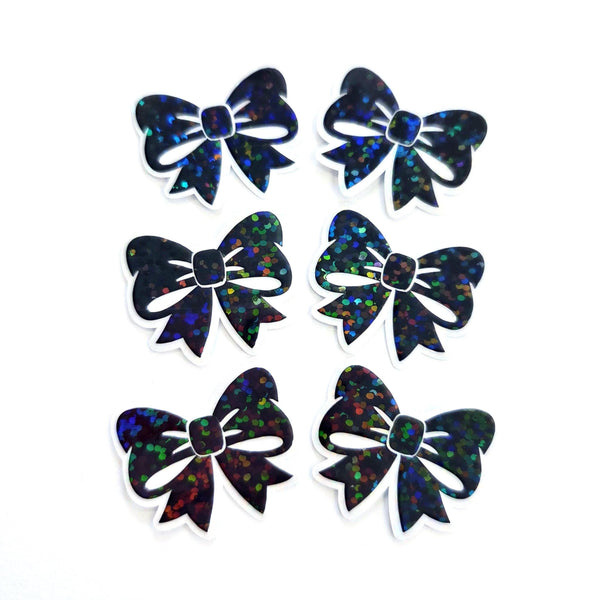 Black Bow Mini Stickers, Sparkly Ribbon Decals with clear outline