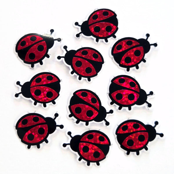 Pink Ladybug Stickers, small sparkly bug decals with clear outline