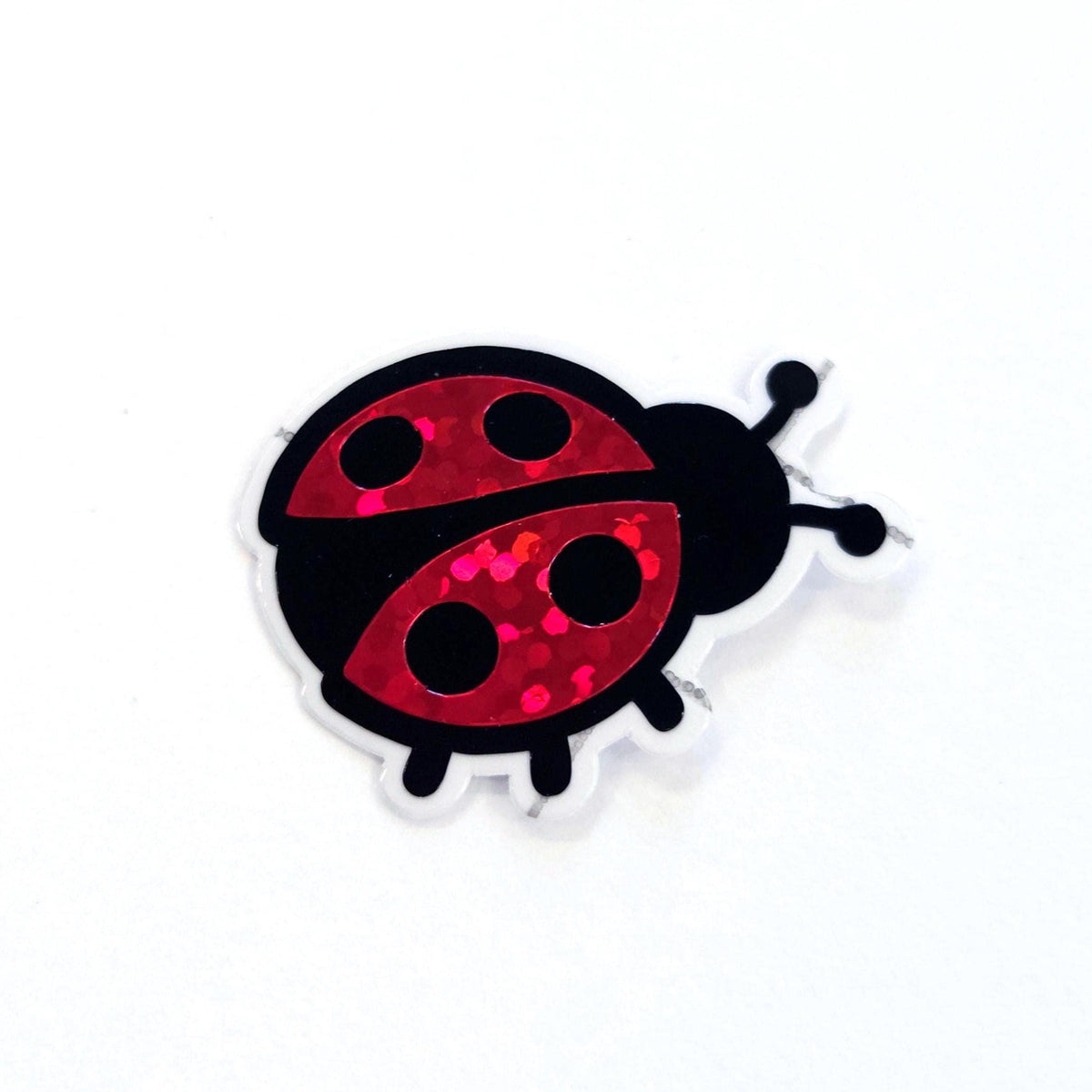 Pink Ladybug Stickers, small sparkly bug decals with clear outline
