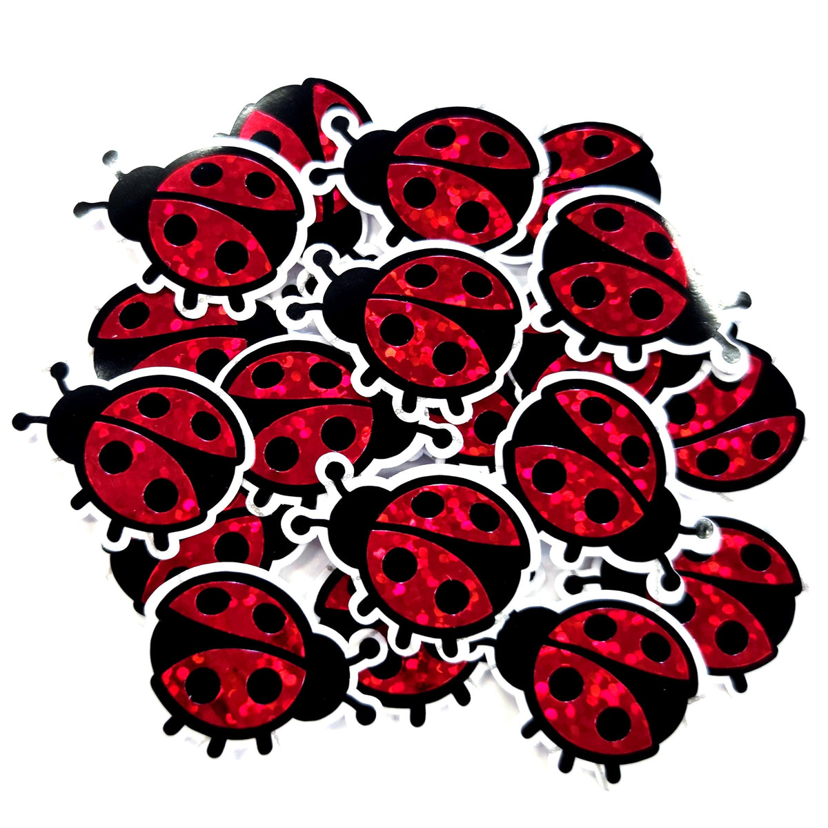 Pink Ladybug Stickers, small sparkly bug decals with clear outline