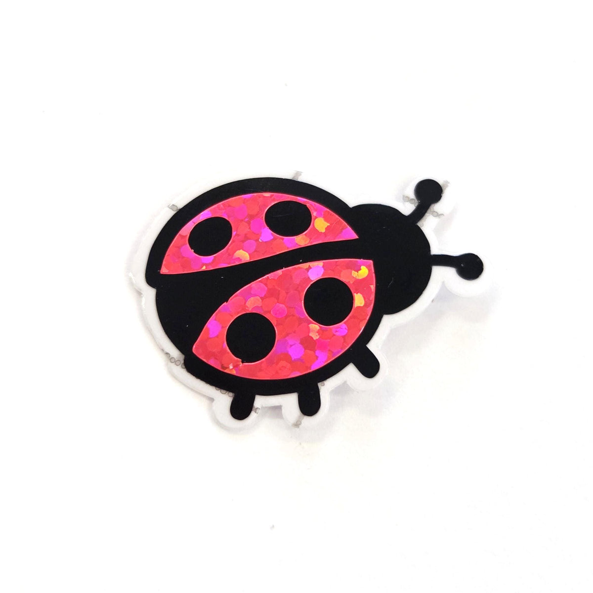 Pink Ladybug Stickers, small sparkly bug decals with clear outline