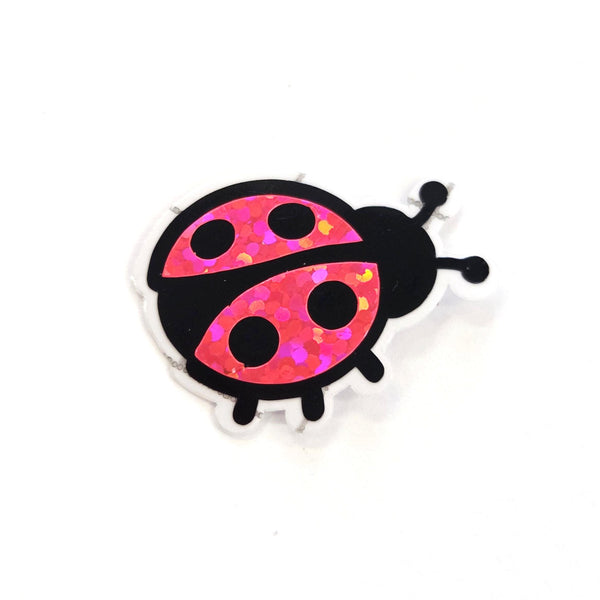 Pink Ladybug Stickers, small sparkly bug decals with clear outline