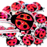 Pink Ladybug Stickers, small sparkly bug decals with clear outline