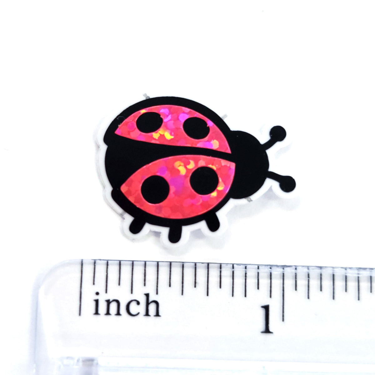 Pink Ladybug Stickers, small sparkly bug decals with clear outline