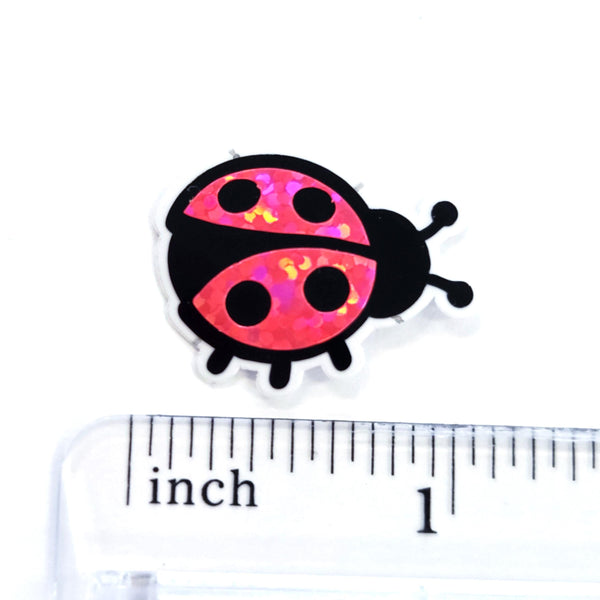 Pink Ladybug Stickers, small sparkly bug decals with clear outline