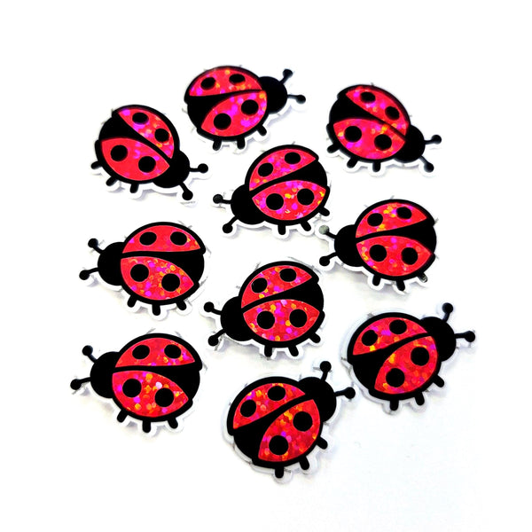 Pink Ladybug Stickers, small sparkly bug decals with clear outline