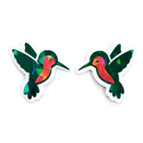 Dark Green Hummingbirds Mini Sticker Set, Sparkly Vinyl Birds for Crafts, Planners, Journals