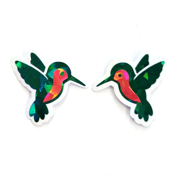 Dark Green Hummingbirds Mini Sticker Set, Sparkly Vinyl Birds for Crafts, Planners, Journals