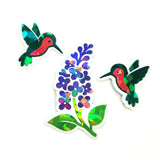 Dark Green Hummingbirds Mini Sticker Set, Sparkly Vinyl Birds for Crafts, Planners, Journals