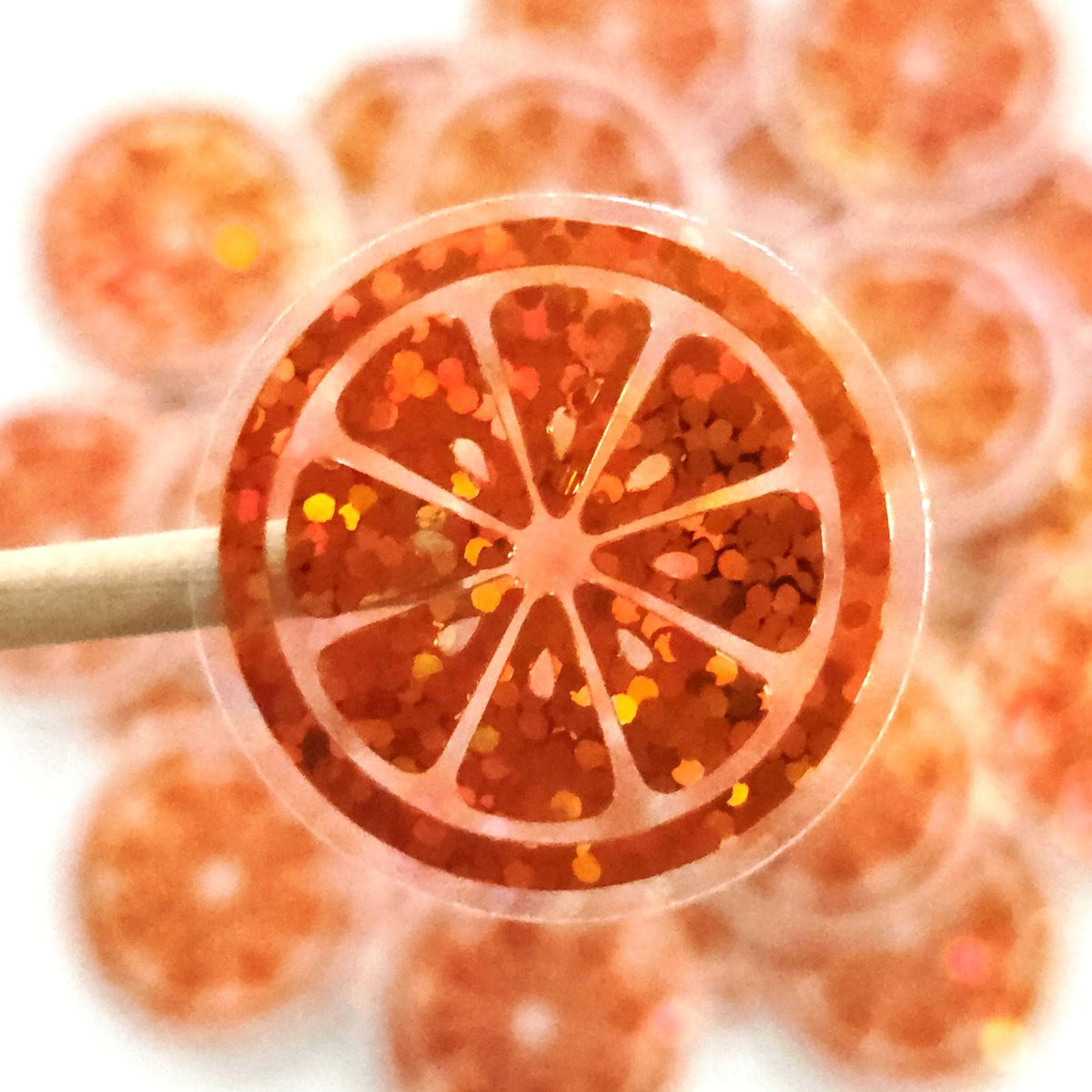 Orange Slice Mini Stickers, Small Sparkly Fruit Stickers for Crafts, Food Journals and Planners.