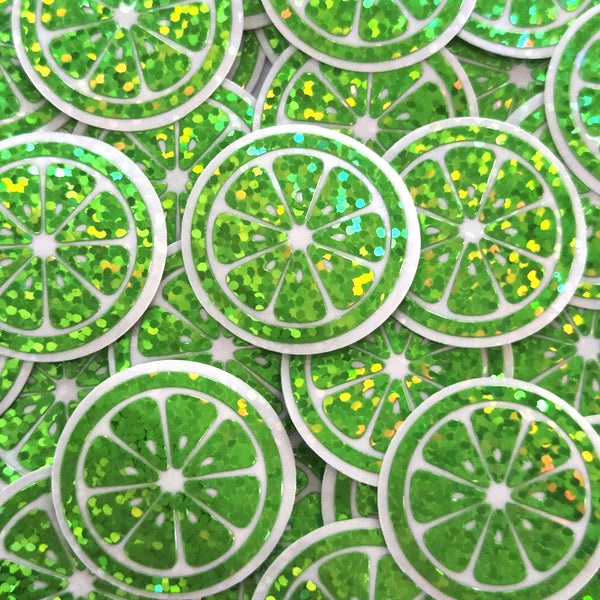 Lime Slice Mini Stickers, Small Sparkly Citrus Fruit Stickers for Crafts, Food Journals and Planners.