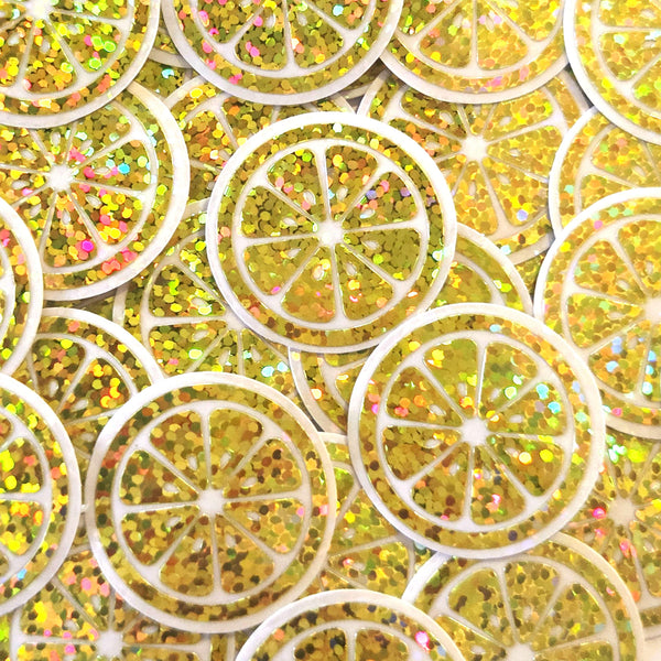 Lemon Slice Mini Stickers, Small Sparkly Citrus Fruit Stickers for Crafts, Food Journals and Planners.