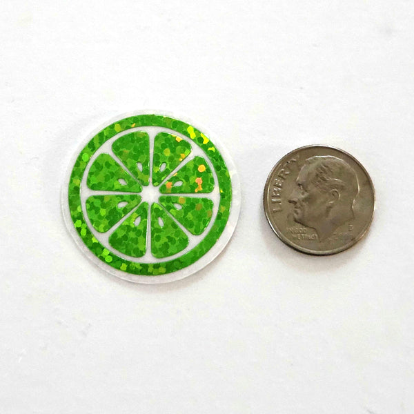 Lime Slice Mini Stickers, Small Sparkly Citrus Fruit Stickers for Crafts, Food Journals and Planners.