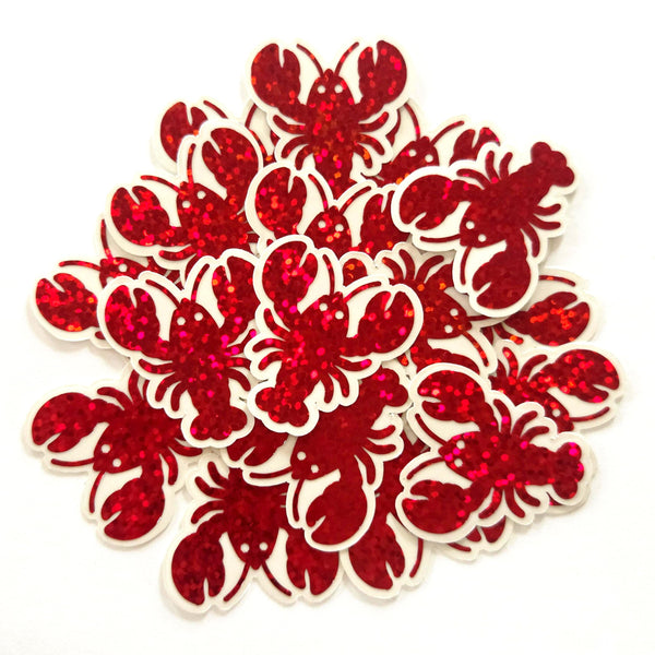 Red Lobster Mini Glitter Stickers Set, Sparkly Sealife Stickers for Summer Weddings, Clambakes and Beach Birthday Decor.