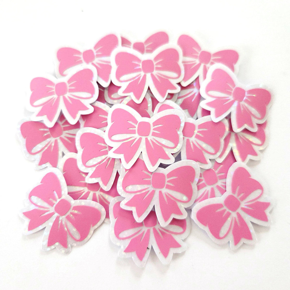 Pastel Lilac Purple Bow Stickers, Clear Sparkly Outline Vinyl Decals