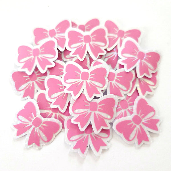 Pink Bow Stickers, Pastel Vinyl Bow Decal, clear outline