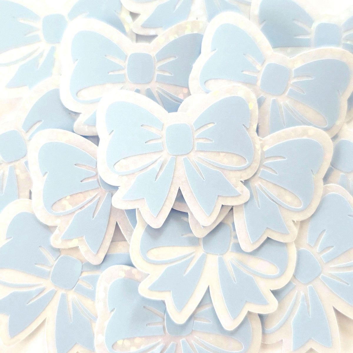 Light Blue Bow Stickers, Pastel Vinyl Bow Decal, clear outline