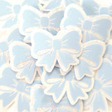 Light Blue Bow Stickers, Pastel Vinyl Bow Decal, clear outline