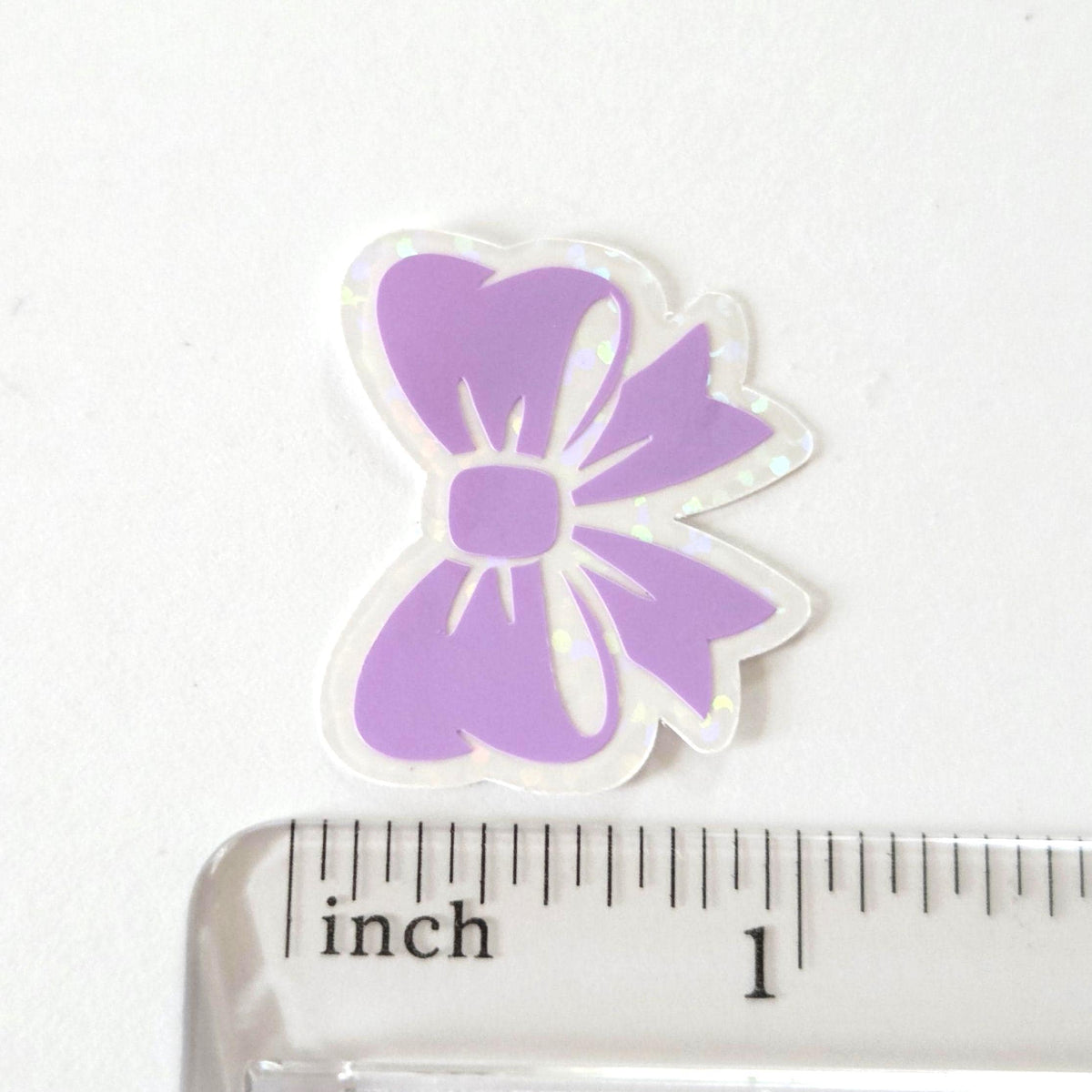 Pastel Lilac Purple Bow Stickers, Clear Sparkly Outline Vinyl Decals