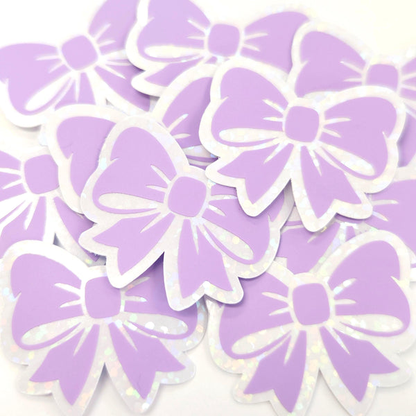 Pastel Lilac Purple Bow Stickers, Clear Sparkly Outline Vinyl Decals