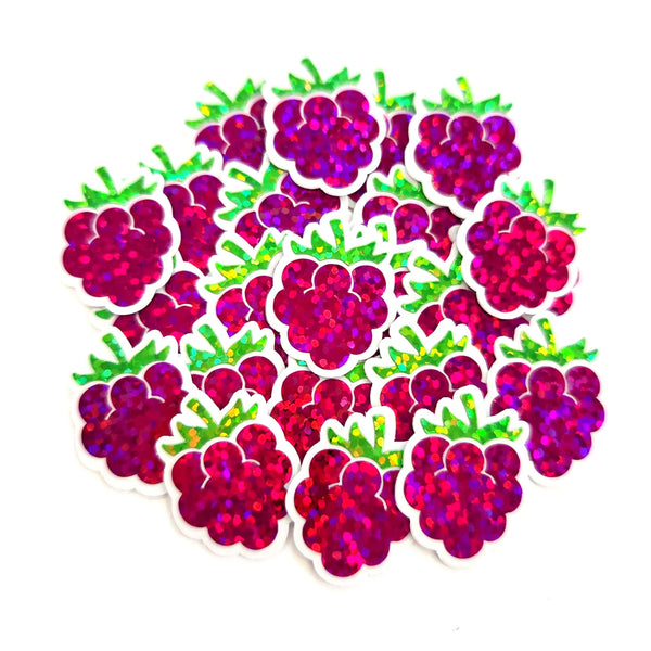 Mini Raspberry Sticker Set, Die Cut Glitter Vinyl Decals, Peel & Stick, choose amount
