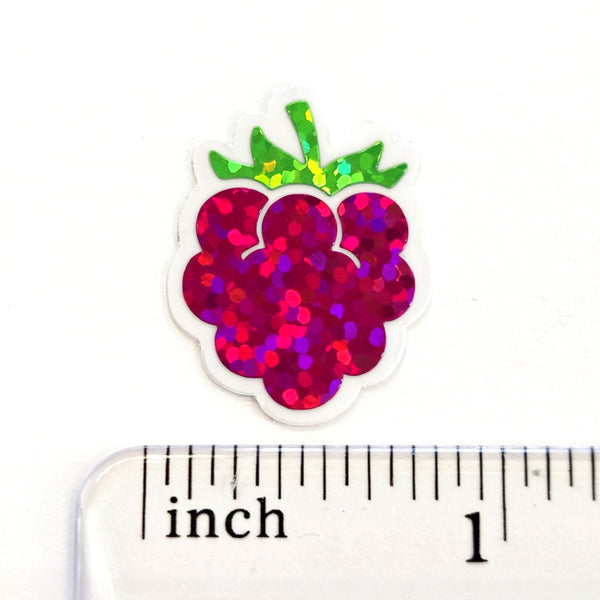 Mini Raspberry Sticker Set, Die Cut Glitter Vinyl Decals, Peel & Stick, choose amount