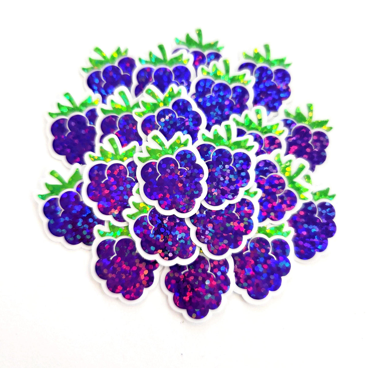 Mini Raspberry Sticker Set, Die Cut Glitter Vinyl Decals, Peel & Stick, choose amount
