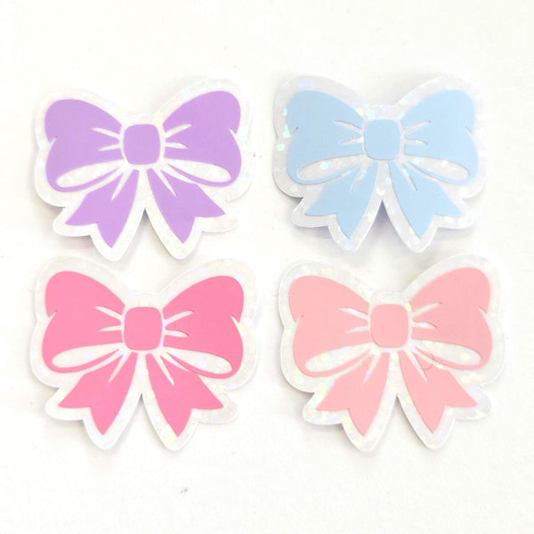 Pastel Lilac Purple Bow Stickers, Clear Sparkly Outline Vinyl Decals