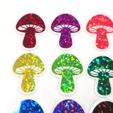 Tiny Mushroom Sticker Sample Pack, set of 12 die-cut sparkly toadstool decals for cottagecore scrapbooking, crafts, journals