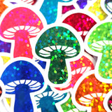 Tiny Green Mushroom Stickers, set of 12 die-cut sparkly toadstool decals for cottagecore scrapbooking, crafts, journals