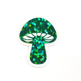 Tiny Green Mushroom Stickers, set of 12 die-cut sparkly toadstool decals for cottagecore scrapbooking, crafts, journals