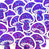 Mini Mushroom Stickers in purple, set of 12 die-cut sparkly toadstool decals for cottagecore scrapbooking, crafts, journals