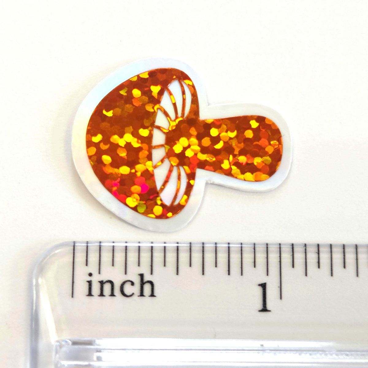 Tiny Orange Mushroom Stickers, set of 12 die-cut sparkly toadstool decals for cottagecore scrapbooking, crafts, journals
