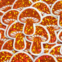 Tiny Orange Mushroom Stickers, set of 12 die-cut sparkly toadstool decals for cottagecore scrapbooking, crafts, journals