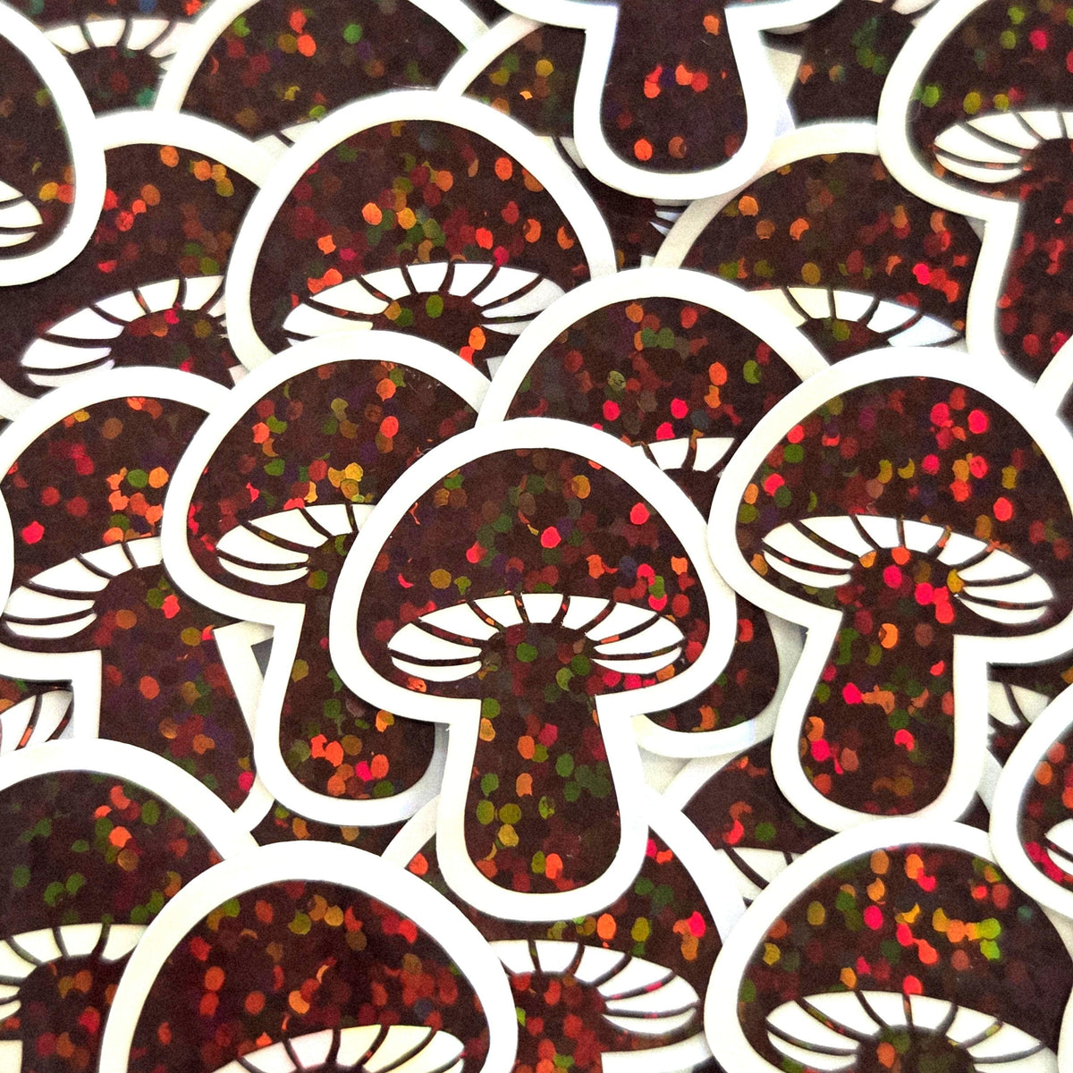 Mini Brown Mushroom Sticker Set, sparkly toadstool decals for cottagecore scrapbooking, crafts, journals