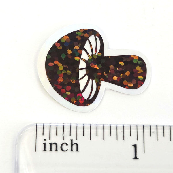 Mini Brown Mushroom Sticker Set, sparkly toadstool decals for cottagecore scrapbooking, crafts, journals