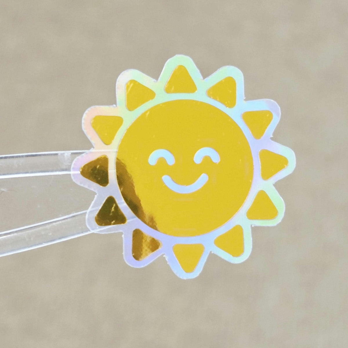 Happy Yellow Suns Mini Sticker Set, sparkly sunshine stickers with clear outline.