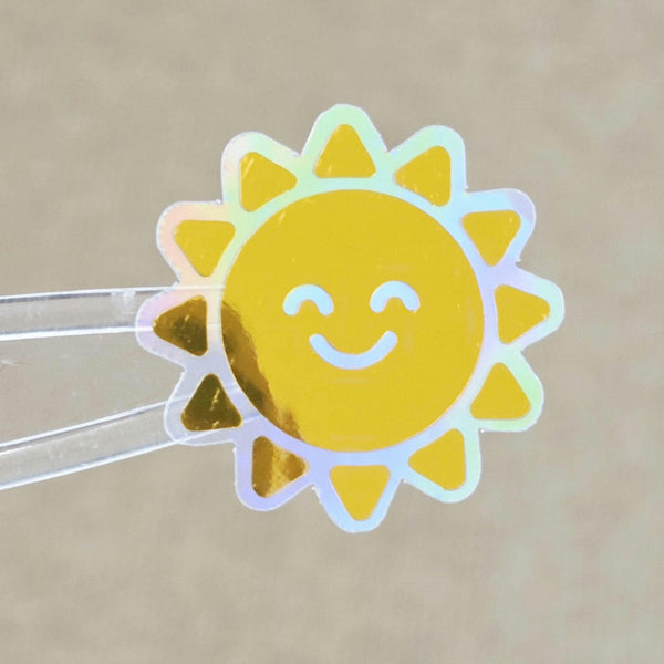 Happy Yellow Suns Mini Sticker Set, sparkly sunshine stickers with clear outline.