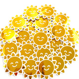 Happy Yellow Suns Mini Sticker Set, sparkly sunshine stickers with clear outline.