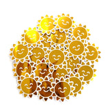 Happy Yellow Suns Mini Sticker Set, sparkly sunshine stickers with clear outline.