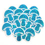 Mini Teal Mushroom Sticker Set, sparkly toadstool decals for cottagecore crafts and scrapbooks.