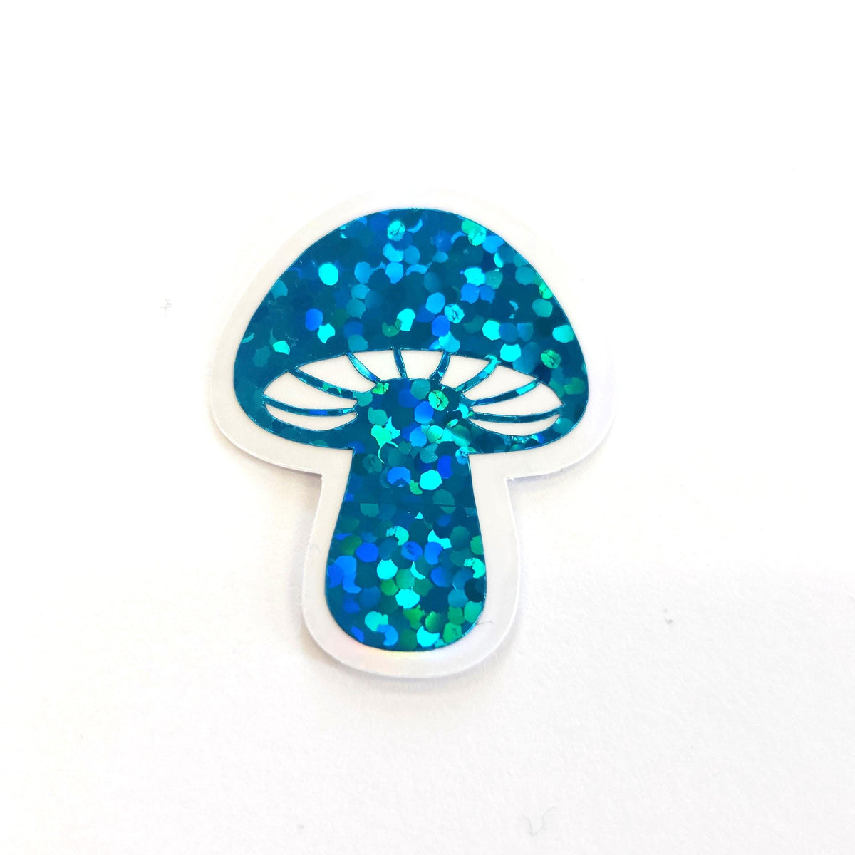 Mini Teal Mushroom Sticker Set, sparkly toadstool decals for cottagecore crafts and scrapbooks.